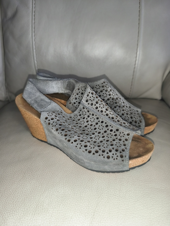 A.Gianetti Shoes - A.Gianetti Womens Sandals Size 10 Gray Leather Made In Italy Open Toe Wedge Heel